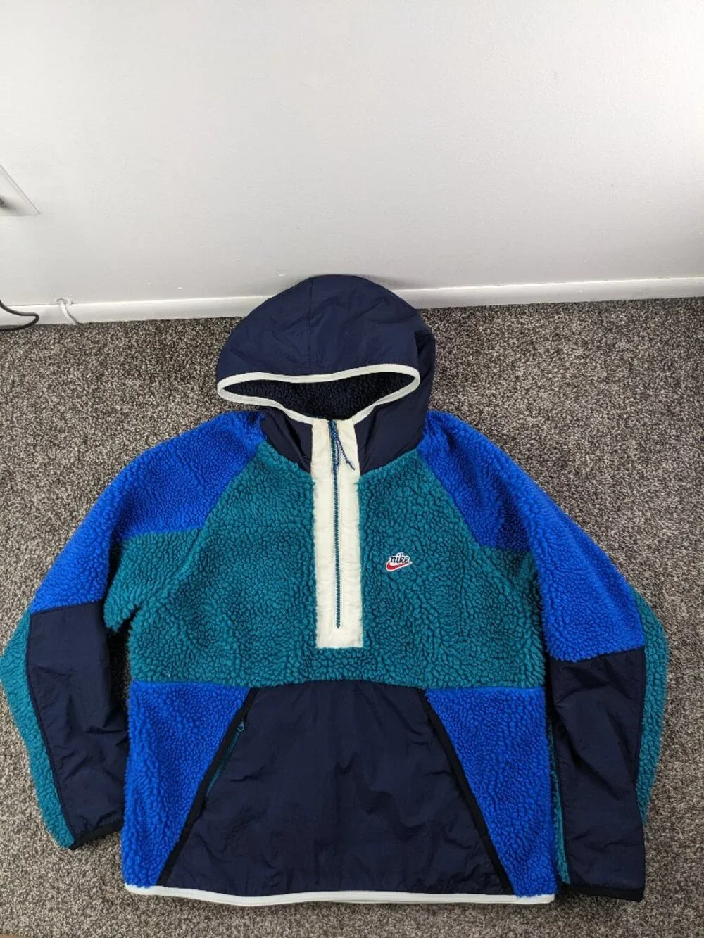 Nike Jacket Sherpa Fleece 1/2 Zip Colorblock Hooded Blue Mens Large BV3766